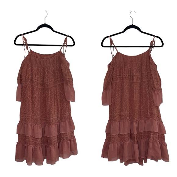 Free People Rose Pink Off the Shoulder Silk Blend Mini Dress - Picture 1 of 11